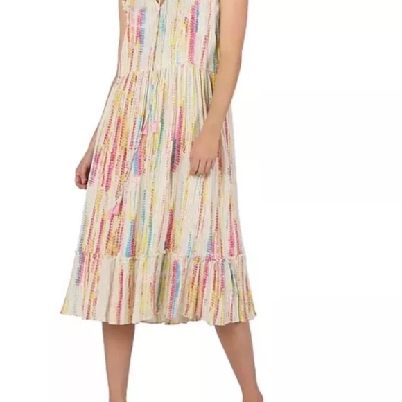 Black Tape Cotton Printed Tiered Colorful Halter Keyhole Dress S - Picture 2 of 9